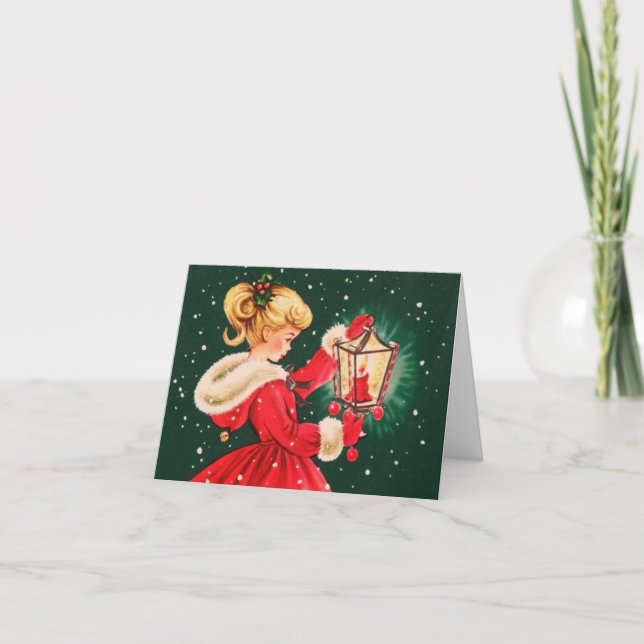 Vintage Christmas Girl Holiday Card (Front)