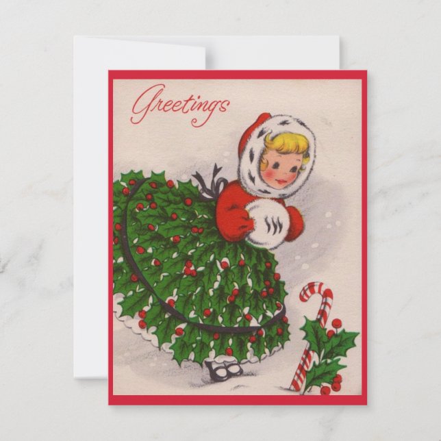 Vintage Christmas Girl Holiday Card (Front)