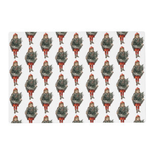 Vintage Christmas Girl & Holly Berries Placemat