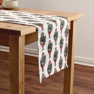 Vintage Christmas Girl & Holly Berries Short Table Runner
