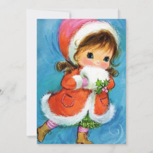 Vintage Christmas Girl Ice Skating Holiday Card