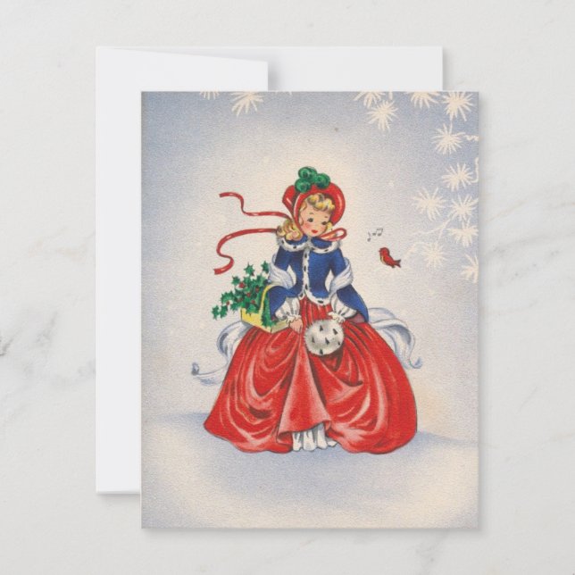 Vintage Christmas Girl In Dress Holiday Card (Front)