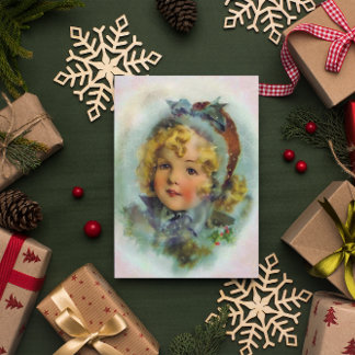 Vintage Christmas Girl In Snow Card