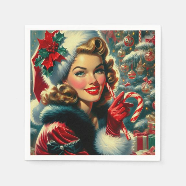 Vintage Christmas Girl Napkins (Front)