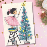 Vintage Christmas Girl Putting Star On Tree Holiday Card<br><div class="desc">Vintage Christmas Girl Putting Star On Tree.</div>