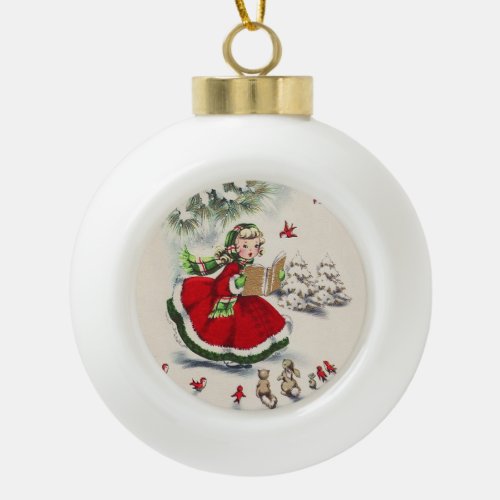 Vintage Christmas Girl Snowflake Framed Ornament