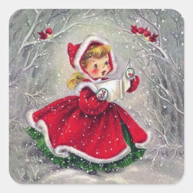 Vintage Christmas Girl  Square Sticker (Front)