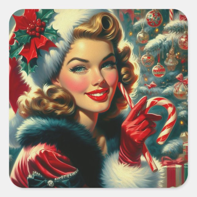 Vintage Christmas Girl Square Sticker (Front)