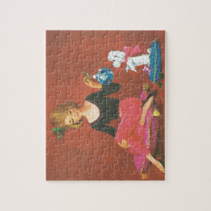 Vintage Christmas Girl With French Poodle Jigsaw Puzzle