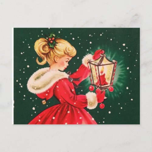 Vintage Christmas Girl With Lantern Holiday Postcard