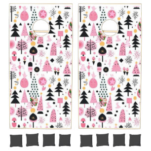Vintage Christmas Girly Pink Santa Cornhole Set 