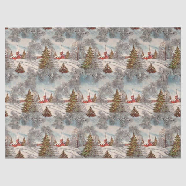 Vintage Christmas Glittering Winter Village  Tissue Paper (Front)
