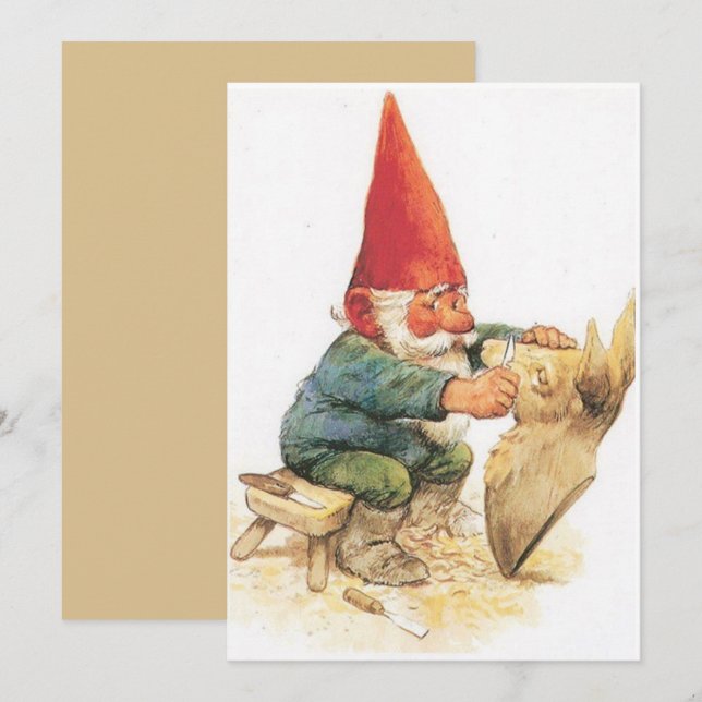 Vintage Christmas Gnome Carving Holiday Card (Front/Back)
