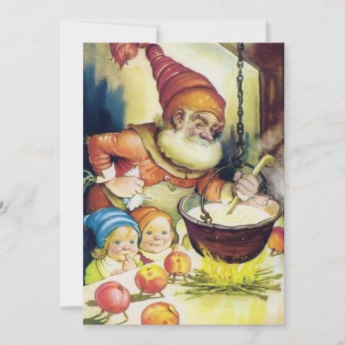 Vintage Christmas Gnome Cooking For Children Holiday Card