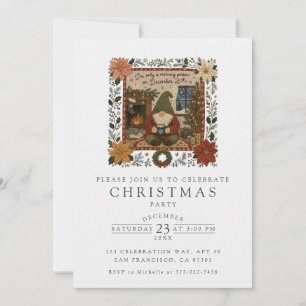 Vintage Christmas Gnome Crimson Red Cozy Invitation
