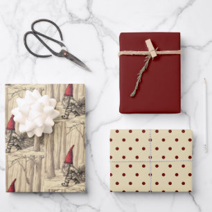 Vintage Christmas Gnome Holiday Wrapping Paper Sheets