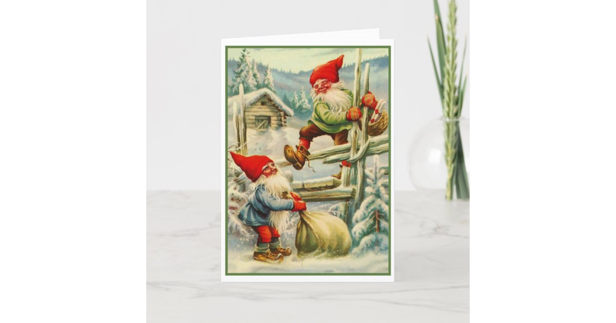 Vintage Christmas Gnomes Moving Loot Holiday Card Zazzle Com