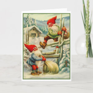 Vintage Christmas Gnomes Moving Loot Holiday Card