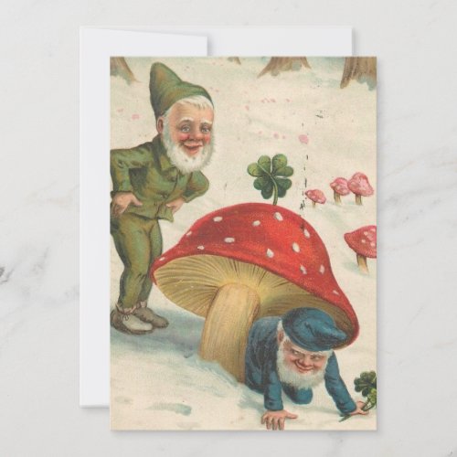 Vintage Christmas Gnomes Playing Hide n Seek Holiday Card