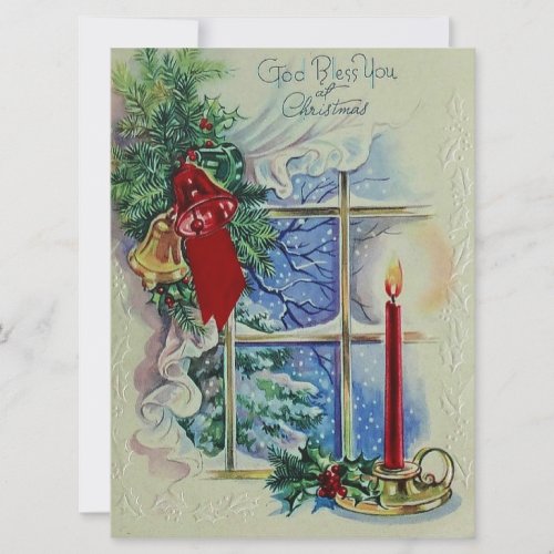 Vintage Christmas God Bless Holiday Card