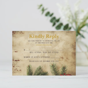 Vintage Christmas Gold RSVP Card Elegant
