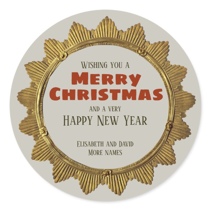 Vintage Christmas gold star w/ holiday text CC0959 Classic Round Sticker