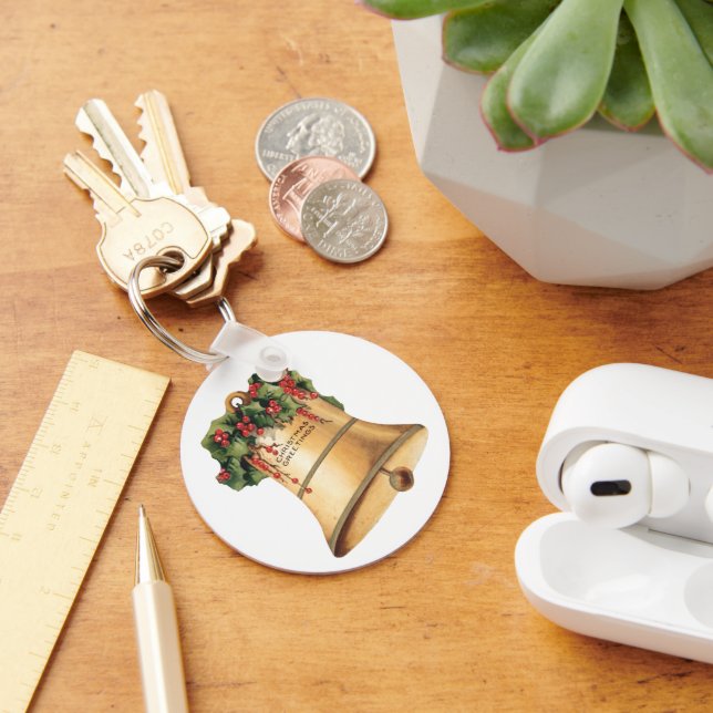 Vintage Christmas Golden Bells, Season's Greetings Keychain (Desk)