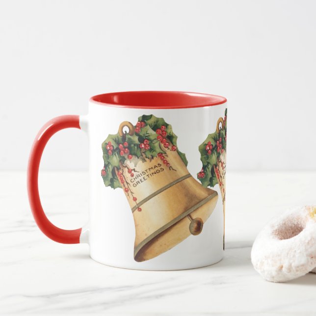 Vintage Christmas Golden Bells, Season's Greetings Mug (With Donut)