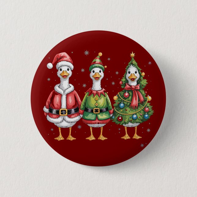 Vintage Christmas Goose Santa Duck Silly Goose Button (Front)