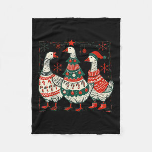 Vintage Christmas Goose Santa Funny Duck Xmas Fleece Blanket