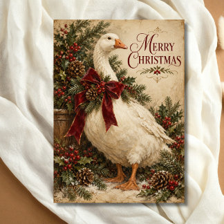 Vintage Christmas Goose Traditional Country  Holiday Card