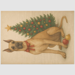Vintage Christmas Great Dane with Tree and Red Bow Tissue Paper