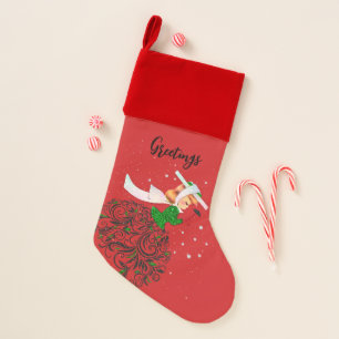 Vintage Christmas green glitter scarf girl Christmas Stocking