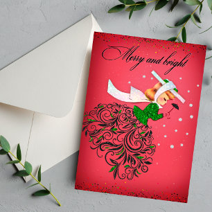 Vintage Christmas green glitter scarf girl Invitation