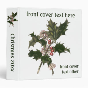 Vintage Christmas, Green Holly Plant with Berries Binder