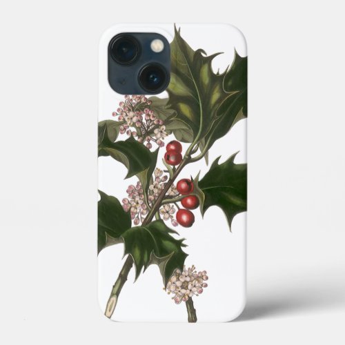 Vintage Christmas Green Holly Plant with Berries iPhone 13 Mini Case