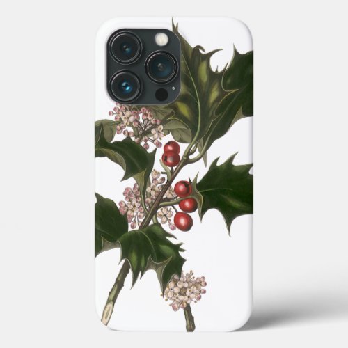 Vintage Christmas Green Holly Plant with Berries iPhone 13 Pro Case