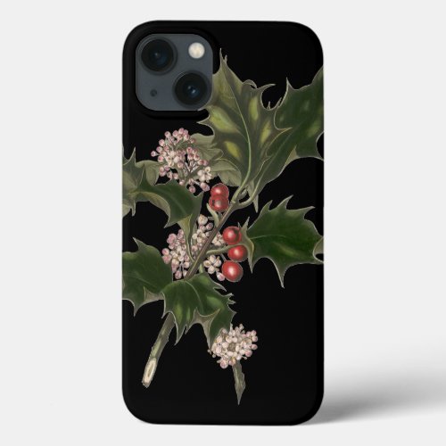 Vintage Christmas Green Holly Plant with Berries iPhone 13 Case