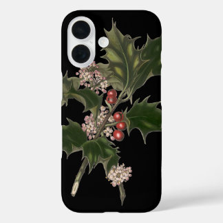 Vintage Christmas, Green Holly Plant with Berries iPhone 16 Case