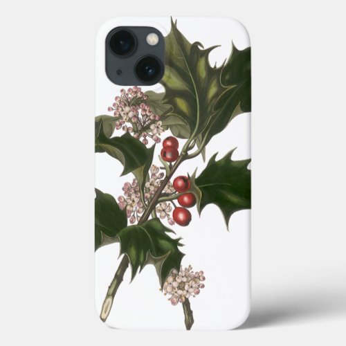 Vintage Christmas Green Holly Plant with Berries iPhone 13 Case