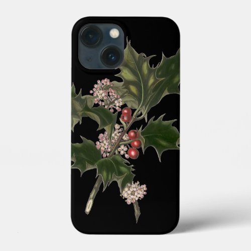 Vintage Christmas Green Holly Plant with Berries iPhone 13 Mini Case