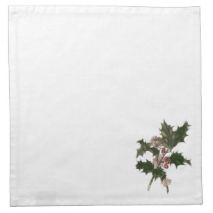 Vintage Christmas, Green Holly Plant with Berries Cloth Napkin