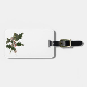 Vintage Christmas, Green Holly Plant with Berries Luggage Tag