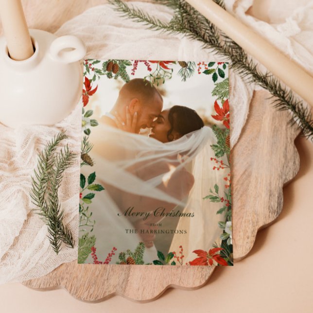 Vintage Christmas Greenery Frame Holiday Card (Creator Uploaded)