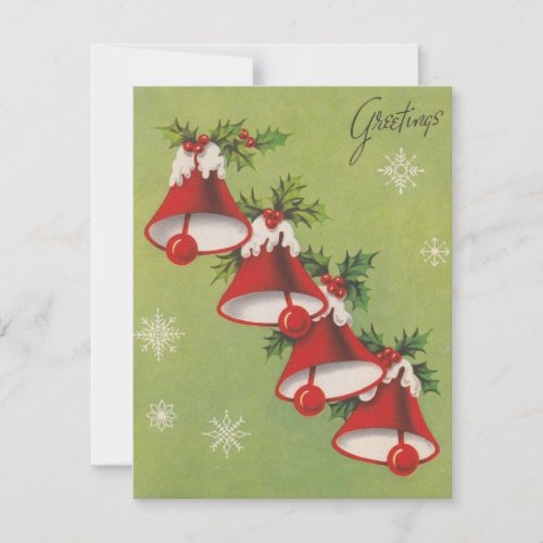 Vintage Christmas Greeting Bells Holiday Card