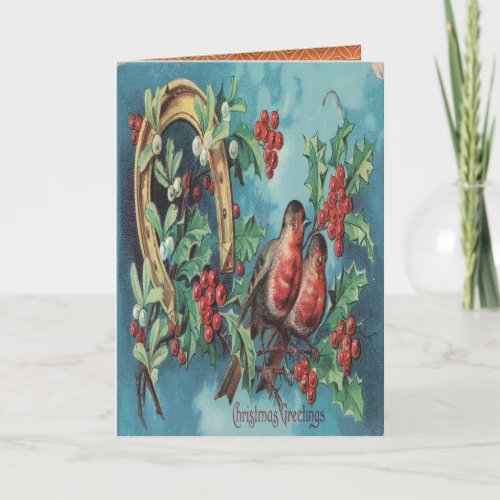 Vintage Christmas Greeting Birds Holiday Card