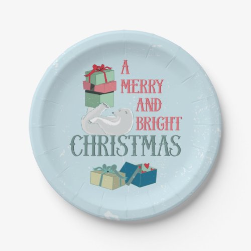 Vintage Christmas Greeting with a Polar Bear Paper Plates