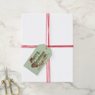 Vintage Christmas Greeting with Holly Gift Tags
