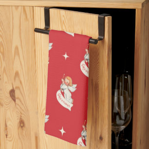 Vintage Christmas Greetings, Angels with Stars Kitchen Towel