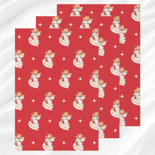 Vintage Christmas Greetings, Angels with Stars Wrapping Paper Sheets
